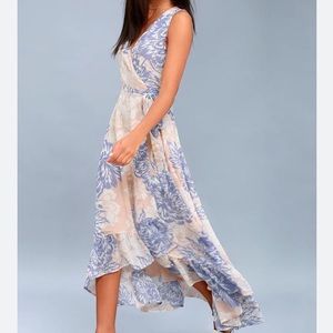 Lulus Desert Trip Peach Floral Print High-Low Wrap Dress